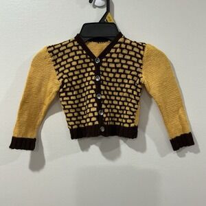 Vintage Hand Knit Jacquard Cardigan Sweater Child  Size 2T * See‎ Measurement